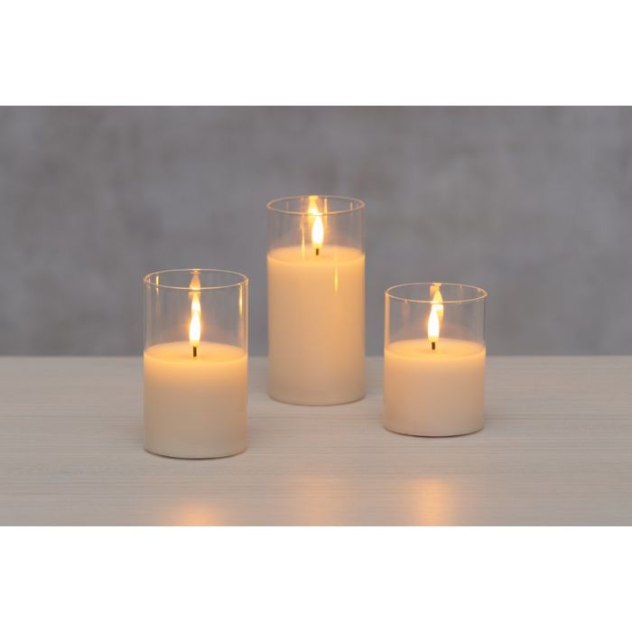 Finnlumor LED 3D sveču kompl.stikla gl.(10,12.5 un 15 cm),b.