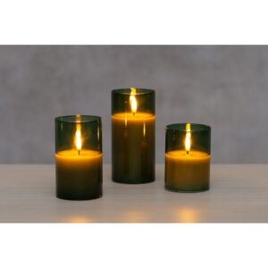 Finnlumor LED 3D sveču kompl.stikla gl.(10,12,5 un15 cm),zaļas