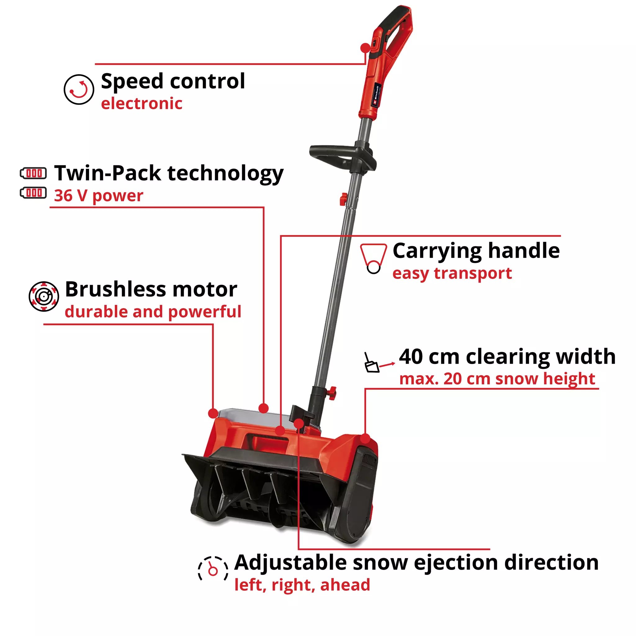 Einhell akumulatora sniega pūtējs GE-ST 36/40 Li E-Solo - Image 2